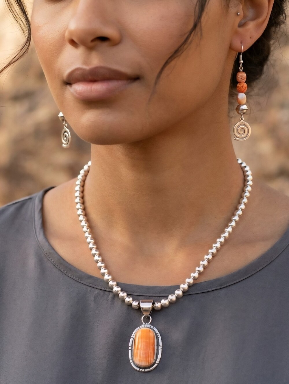 Sterling Silver Spiny Oyster Necklace SET